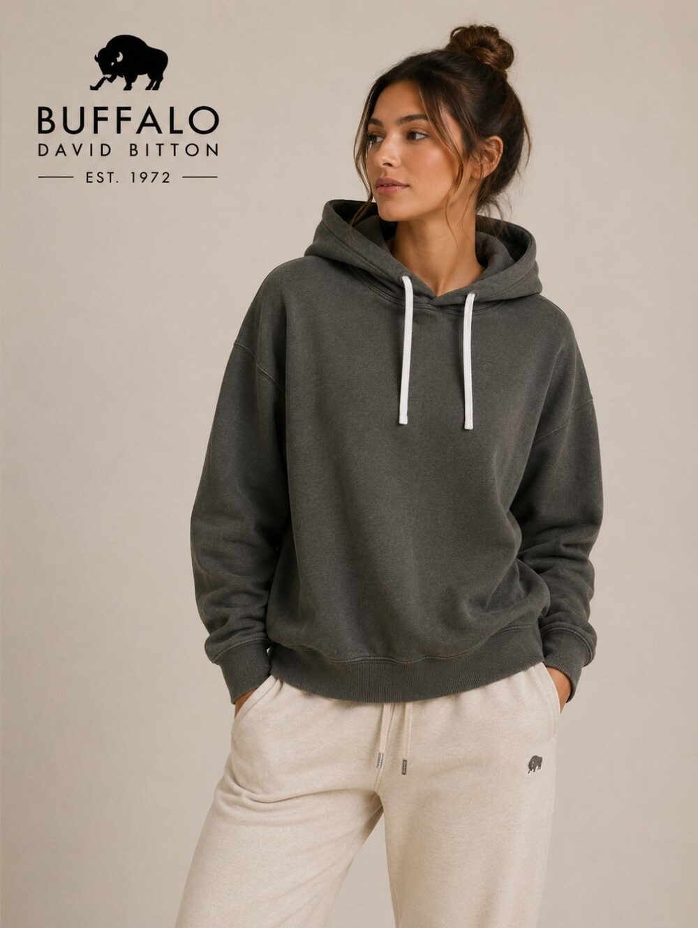 💙 Buffalo David Bitton - Ladies Olive Green Hooded Sweatshirt